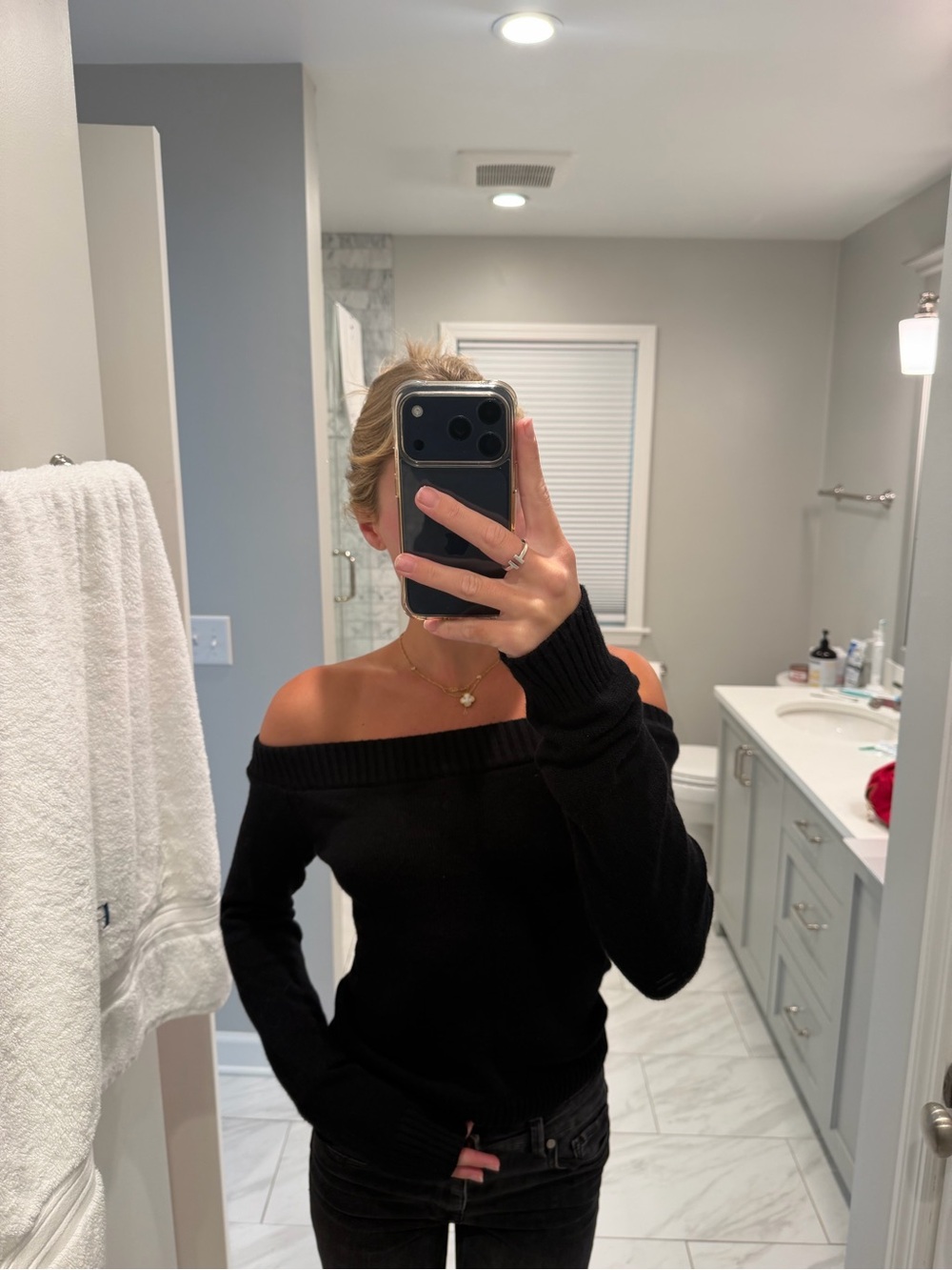 Edikted Black Off-the-Shoulder Ribbed Knit Sweater